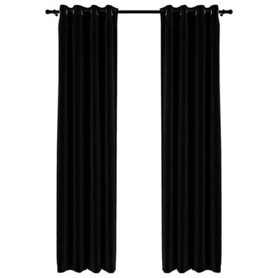 Berkfield Premium Linen-Look Blackout Curtains With Grommets 2Pcs Black 140X225Cm