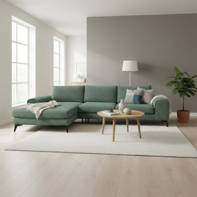 Abakus Direct Venice Chenille Corner Sofa In Rifle Green Left Facing With Deep Seats And Extra-Wide Padded Arms - image 1