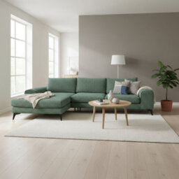 Abakus Direct Venice Chenille Corner Sofa In Rifle Green Left Facing With Deep Seats And Extra-Wide Padded Arms