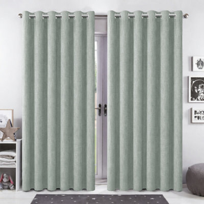 Bedlooms Sage Green Linen Curtain 100% Blackout Thermal Insulated Eyelet Curtain (Pair) 90 X 90 Inches With Tie Back Two - image 1