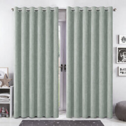 Bedlooms Sage Green Linen Curtain 100% Blackout Thermal Insulated Eyelet Curtain (Pair) 90 X 90 Inches With Tie Back Two