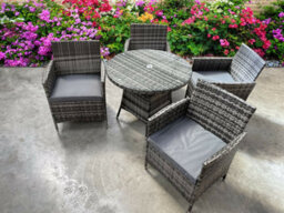 UK Leisure World Rattan Wicker Garden Outdoor Wicker Bistro 4 Four Grey Table And Chairs Furniture Patio Set Grey - thumbnail 2