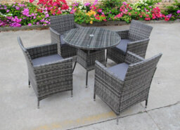 UK Leisure World Rattan Wicker Garden Outdoor Wicker Bistro 4 Four Grey Table And Chairs Furniture Patio Set Grey - thumbnail 3
