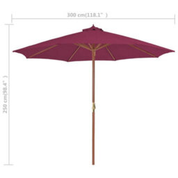 Berkfield Outdoor Parasol With Wooden Pole 300 Cm Bordeaux Red - thumbnail 7