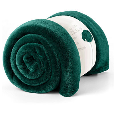 Ameha Fleece Plain Blanket, Lightweight & Reversible Throw For Travel, Bed & Sofa Blanket, Emerald Super King 230X270Cm - image 1