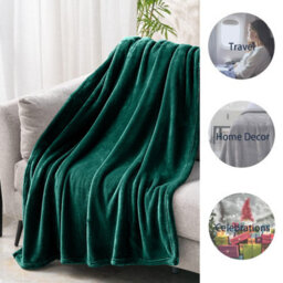 Ameha Fleece Plain Blanket, Lightweight & Reversible Throw For Travel, Bed & Sofa Blanket, Emerald Super King 230X270Cm - thumbnail 3