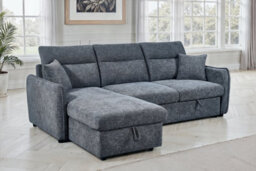 Corner Sofa Bed With Storage In Pale Blue Chenille Fabric 1C2 Sofabed - thumbnail 1