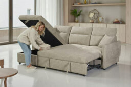 Corner Sofa Bed With Storage In Pale Blue Chenille Fabric 1C2 Sofabed - thumbnail 9