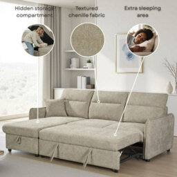 Corner Sofa Bed With Storage In Pale Blue Chenille Fabric 1C2 Sofabed - thumbnail 8