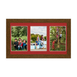 AK Frames 40X20Cm Dark Oak Modern Multi Photo Frame With Crimson Mount - Holds 3 Apertures (3X) 6X4 Photos
