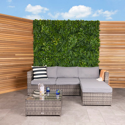 Charles Bentley L-Shaped 3 Seater Outdoor Rattan Furniture Lounge Set Grey - image 1