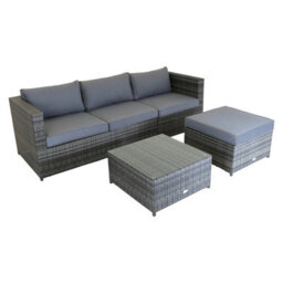 Charles Bentley L-Shaped 3 Seater Outdoor Rattan Furniture Lounge Set Grey - thumbnail 5