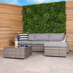 Charles Bentley L-Shaped 3 Seater Outdoor Rattan Furniture Lounge Set Grey - thumbnail 2