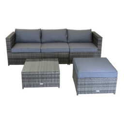 Charles Bentley L-Shaped 3 Seater Outdoor Rattan Furniture Lounge Set Grey - thumbnail 6