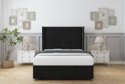 "Sloomy Devonshire Black Plush Divan Bed Base No Drawers With 54"" Wingback Headboard 5' King" - thumbnail 2