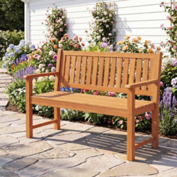Costway 2-Seater Outdoor Wooden Bench Garden Loveseat Bench With Backrest - thumbnail 7