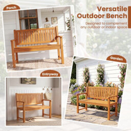 Costway 2-Seater Outdoor Wooden Bench Garden Loveseat Bench With Backrest - thumbnail 6