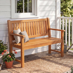 Costway 2-Seater Outdoor Wooden Bench Garden Loveseat Bench With Backrest - thumbnail 8