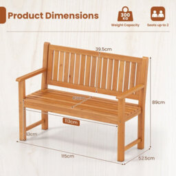Costway 2-Seater Outdoor Wooden Bench Garden Loveseat Bench With Backrest - thumbnail 2