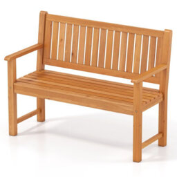 Costway 2-Seater Outdoor Wooden Bench Garden Loveseat Bench With Backrest