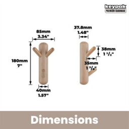 Keypak Wall Mounted Totem Coat Rack - 3 Hook Scandi Branch Hanger - Wooden Hook Rail For Towels, Hats & Bags In Hallway, Bedroom - thumbnail 3