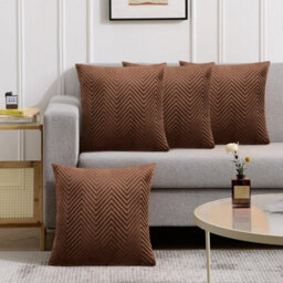 Ameha Coffee Embossed Velvet Cushions Set, 18X18 Inch, Includes 4 Filled Cushions & 4 Covers, Breathable & Anti Allergic - thumbnail 2