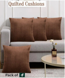 Ameha Coffee Embossed Velvet Cushions Set, 18X18 Inch, Includes 4 Filled Cushions & 4 Covers, Breathable & Anti Allergic