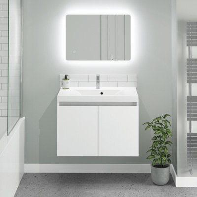 NEWLAND Coast 600mm White Gloss Wall Hung Basin Unit Complete With Basin - image 1