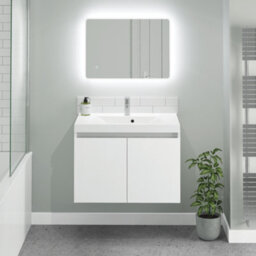 NEWLAND Coast 600mm White Gloss Wall Hung Basin Unit Complete With Basin - thumbnail 1