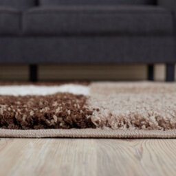 The Rugs Brown And Ivory Soft Checkerboard Design Fluffy Shaggy Rugs And Runners High Pile Living Room Kitchen Hallway 381 - thumbnail 7