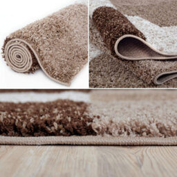 The Rugs Brown And Ivory Soft Checkerboard Design Fluffy Shaggy Rugs And Runners High Pile Living Room Kitchen Hallway 381 - thumbnail 4