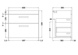 Hudson Reed Athena Wall Hung 2 Drawer Vanity Unit 600mm-Anthracite Woodgrain - thumbnail 2