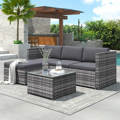 Abrihome Corner Sofa Rattan Garden Furniture Patio Set, Garden Entertaining Set, Garden Rattan Furniture Lounge Set, Gray - image 1