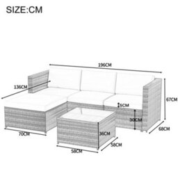 Abrihome Corner Sofa Rattan Garden Furniture Patio Set, Garden Entertaining Set, Garden Rattan Furniture Lounge Set, Gray - thumbnail 7