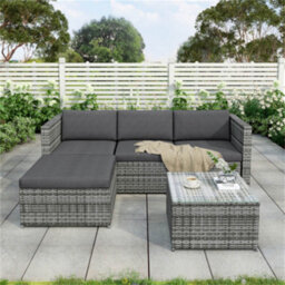 Abrihome Corner Sofa Rattan Garden Furniture Patio Set, Garden Entertaining Set, Garden Rattan Furniture Lounge Set, Gray - thumbnail 8