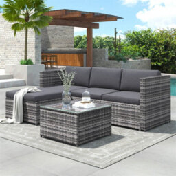 Abrihome Corner Sofa Rattan Garden Furniture Patio Set, Garden Entertaining Set, Garden Rattan Furniture Lounge Set, Gray - thumbnail 1