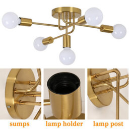 Pheashine Elegant 5-Light Gold Ceiling Chandelier With E27 Bulbs For Living Room Or Kitchen(Includes Light Bulb) - thumbnail 5