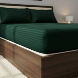 Satin Stripe Soft Touch Fitted Sheet 40Cm Extra Deep Skirt Bed Linen Green - thumbnail 2