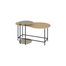 Decortie Modern Cuddle Coffee Tables Oak, Ash Green 2 Piece Nested Table Round W Wheels And Oval Shape Table Metal Legs Office - thumbnail 2