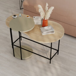 Decortie Modern Cuddle Coffee Tables Oak, Ash Green 2 Piece Nested Table Round W Wheels And Oval Shape Table Metal Legs Office - thumbnail 5