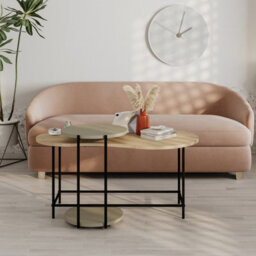 Decortie Modern Cuddle Coffee Tables Oak, Ash Green 2 Piece Nested Table Round W Wheels And Oval Shape Table Metal Legs Office - thumbnail 4