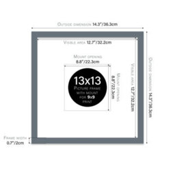 "13X13"" Grey Picture Frame - 13X13"" Square Frame With 9X9"" Mount For 13X13""/9X9"" Pictures Luxurious Style Room Decor, 1 Pack" - thumbnail 2