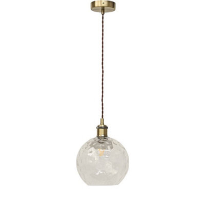 First Choice Lighting Barnum - Clear Dimple Glass Globe Antique Brass Retro Pendant Fitting - image 1
