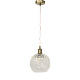 First Choice Lighting Barnum - Clear Dimple Glass Globe Antique Brass Retro Pendant Fitting - thumbnail 1