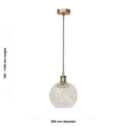 First Choice Lighting Barnum - Clear Dimple Glass Globe Antique Brass Retro Pendant Fitting - thumbnail 5