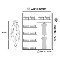 M N Furniture Ltd Wardrobe With Led Light - Modern Sliding Door Mirrored Wardrobe- Adjustable Storage Bedroom Cabinet  (Black, 150Cm) - thumbnail 3