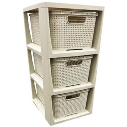 Pluto Packaging 1 X 3 Drawer Cream Stylish Rattan Effect Commode Baskets Home Office Storage Unit - thumbnail 1