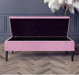 Safar Plain 90Cm Ottoman Storage Bench - Plush Velvet Shoe Bench - Pink Upholstery Footstool With Storage - thumbnail 2