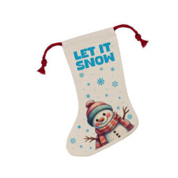 Purely Home Let It Snow Happy Snowman Christmas Stocking - Novelty Xmas Gift/décor Linen-Style With Red Drawstring Ties - thumbnail 2