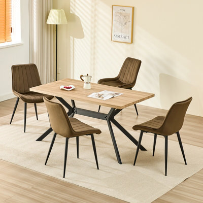 Longtoo Set Of 4 Dining Chairs With Velvet Upholstered Seat & Backrest,stable Metal Legs,modern Stripe Design,brown - image 1